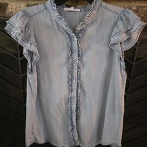 Light Blue Ruffled Denim Top. EUC